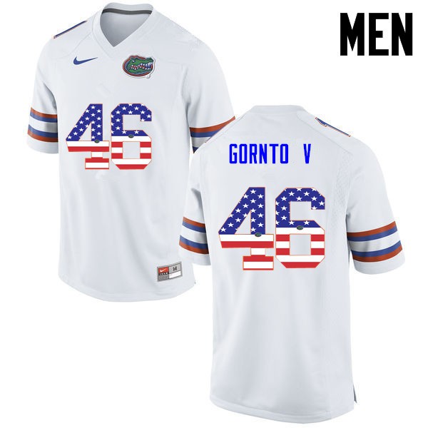 Florida Gators Men #46 Harry Gornto V College Football Jersey USA Flag Fashion White
